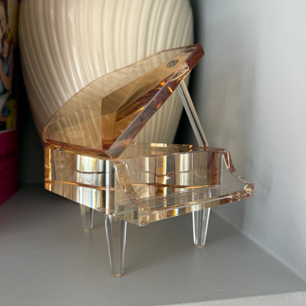 Crystal Grand Piano Figurine Amber Gold Clear Glass‎ Music Decor Collectible
